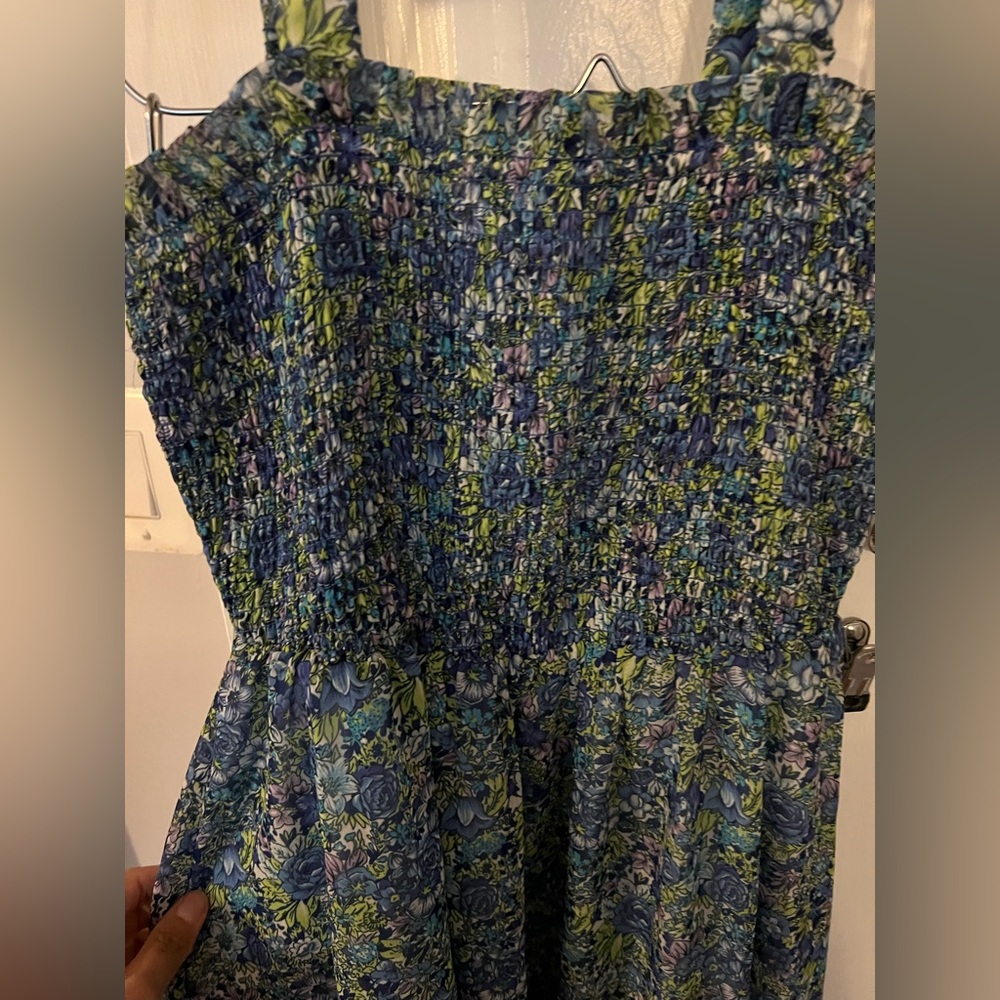 Floral Blue Maxi Dress- Smocked Bodice - Picture 2 of 3
